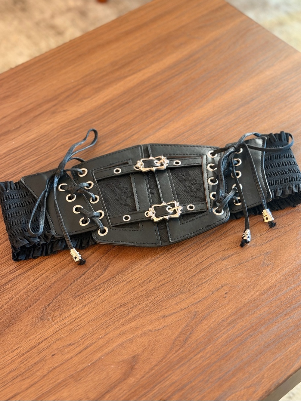 Size Small Black Stretchy Gothic Corset Belt Faux Leather Renaissance Cosplay